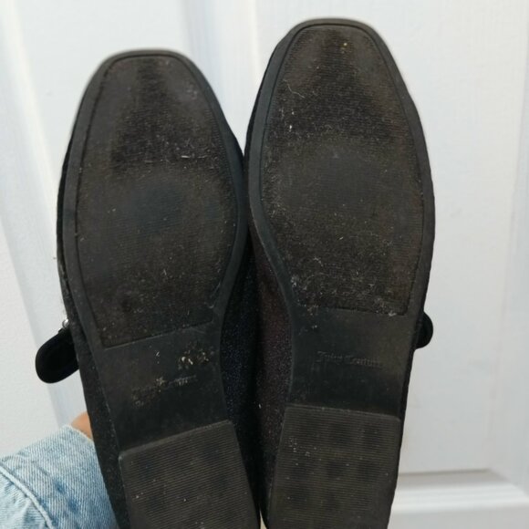 Juicy Couture Black Velvet Flats - Faux Pearl Diamond Silver - Picture 6 of 9